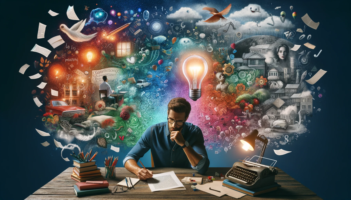An image depicting the concept of creative ideation and overcoming writer's block
