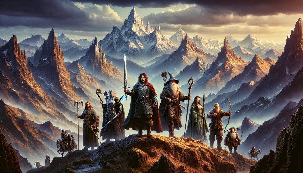 Band of Fantasy Heroes on a Mountain